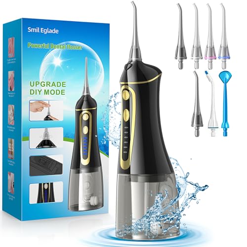 Water Dental Flosser,SmilEglade Water Oral Irrigator Rechargeable Picks for Teeth Cleaning IPX7 Waterproof for Home Travel 7 Levels Portable -Black