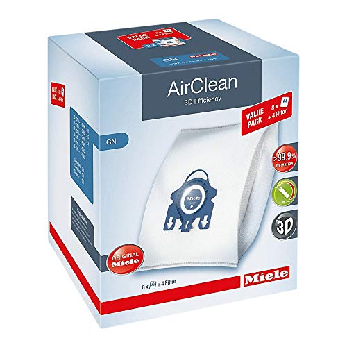 Miele AirClean 3D Efficiency Dust Bag, Type GN, XL Value Pack, 8 Bags and 4 Filters