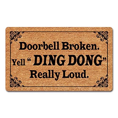 Funny Welcome Non-Slip Kitchen Rubber Mat Doorbell Broken Yell Ding Dong Really Loud Funny Personalized Doormat Home Decor Rugs Rubber Door Mats Monogram Novelty Gift Doormat 18x30