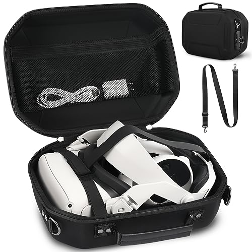 LYAUK Hard Carrying Case with Lock Compatible with Oculus Quest 2 Basic/Elite Version, Touch Controllers, and Other Accessories, Quest 2 Case with Shoulder Strap Suitable for Travel and Home Storage