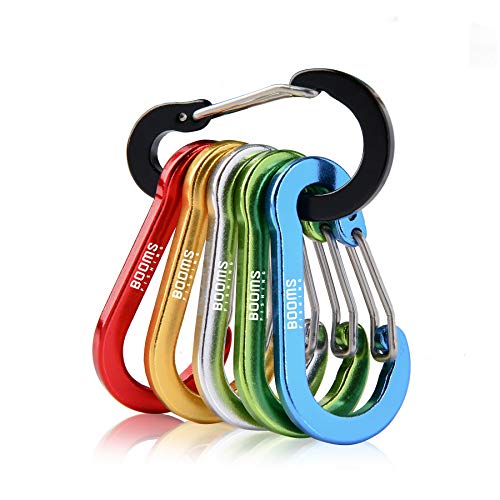 Booms Fishing CC1 Multi-Use Carabiner Clip, 6 Pack Small Caribeener Clips, Mini Keychain Caribeaner Clip 2 inch, Aluminum D Ring Carabiners, Assorted Colors