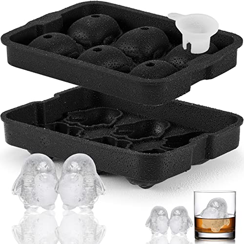 Nax Caki 3D Penguin Ice Cube Tray, 2.2' Large Thicked Silicone Fun Shapes Whiskey Ice Mold with Funnel for Cocktails,Bourbon,Brandy, Whiskey Gifts for Men Black