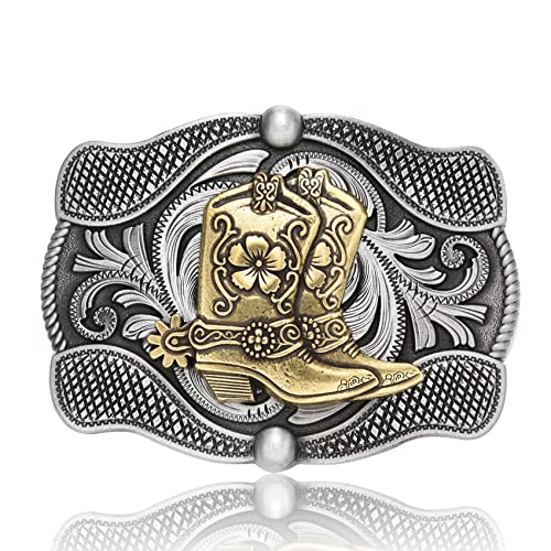 BBOTEN Boots Western Belt Buckle for Women Men, Cowboy Floral Engraved Texas Vintage Belt Buckles