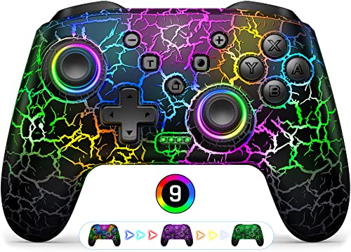 Gammeefy Switch Controller, Wireless Switch Pro Controller for Nintendo Switch/Lite/OLED, 9 Color Adjustable LED Switch Remote Compatible with PC/Android/IOS with Programmable Function