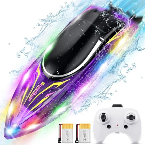 HEXSOLID RC Boat for Kids and Adults Remote Control Boat 20+ MPH Racing Boats with 2 Batteries 40Min LED Light for Lake and Pool Toys Gifts for Boys Girls (Updated)