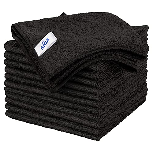 MR.SIGA Microfiber Cleaning Cloth, All-Purpose Microfiber Towels, Streak Free Cleaning Rags, Pack of 12, Black, Size 32 x 32 cm(12.6 x 12.6 inch)