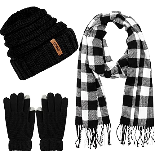 Aneco Winter Warm Knitted Scarf Beanie Hat and Gloves Set Men & Women's Soft Stretch Hat Scarf…