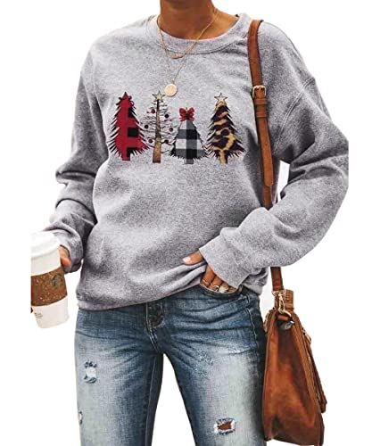 Barlver Women's Christmas Sweatshirt Fleece Sweater Holiday Vacation Graphic Tees Oversized Pullover Tunic Tops Shirts 4088 L