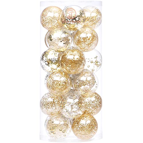 Sea Team 70mm/2.76' Shatterproof Clear Plastic Christmas Ball Ornaments Decorative Xmas Balls Baubles Set with Stuffed Delicate Decorations (24 Counts, Gold)