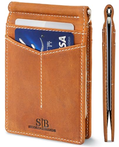 SERMAN BRANDS RFID Blocking Wallet Slim Bifold - Genuine Leather Minimalist Front Pocket Wallets for Men with Money Clip Gift (California Desert Rogue)