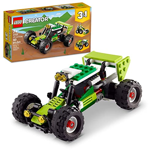 LEGO Creator 3 in 1 Off-Road Buggy, Transforms to 3 Different Construction Vehicles from Skid Loader Digger to ATV Car Toy to Off-Roader, Construction Set for Kids 7 Plus Years Old, 31123