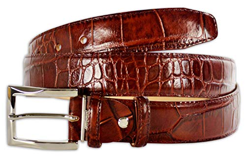 Pasquale Cutarelli Mens Crocodile Pattern Italian Leather Belt Burgundy Medium 38 Inches
