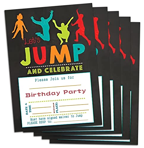 Set of 25 Kids Jumping Birthday Party invitations for Trampoline park Gravitopia jump zone big air party with envelopes