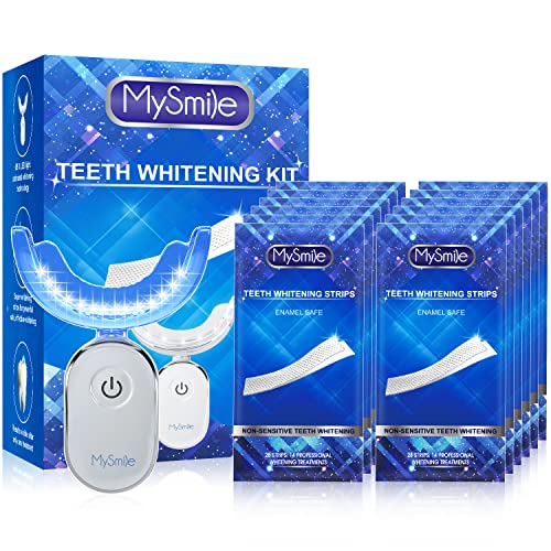MySmile Teeth Whitening Kit with led Light, 28X Teeth Whitening Strips for Teeth Sensitive, 10 Min Fast Whitening , Helps to Remove Stains from Coffee, Smoking, Wines(1Pcs Light + 14Sets Strips)
