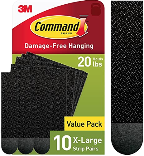 Command 20 Lb XL Heavyweight Picture Hanging Strips, Damage Free Hanging Picture Hangers, Heavy Duty Wall Hanging Strips for Living Spaces, 10 Black Adhesive Strip Pairs