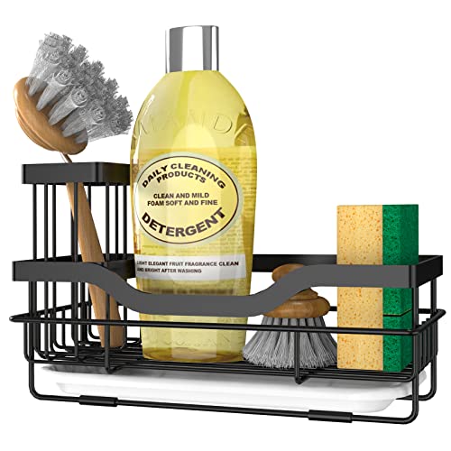 Sponge Holder for Kitchen Caddy Sink Organizer, Multifunctional Rustproof Dish Soap Sponge Caddy for Kitchen Sink Counter with Detachable Brush Holder & Drain Tray - Storage Kitchen & Home Accessories