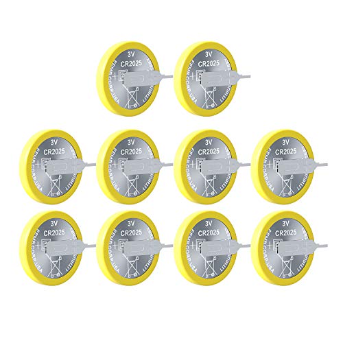 EEMB 10 Pack CR2025 Tabbed Batteries 3V Lithium Battery Button Coin Cell Batteries 2025 Battery Tabs Solder CR2025 Replacement Battery Solder Tabs