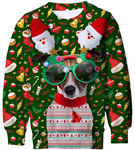 Enlifety Kids Ugly Christmas Sweater Girls Boys Funny Dog Xmas Sweatshirt Cool Santa Claus Print Fleece Pullover Jumpers Fall Winter Novelty 3D Graphic Tops Size 6-7