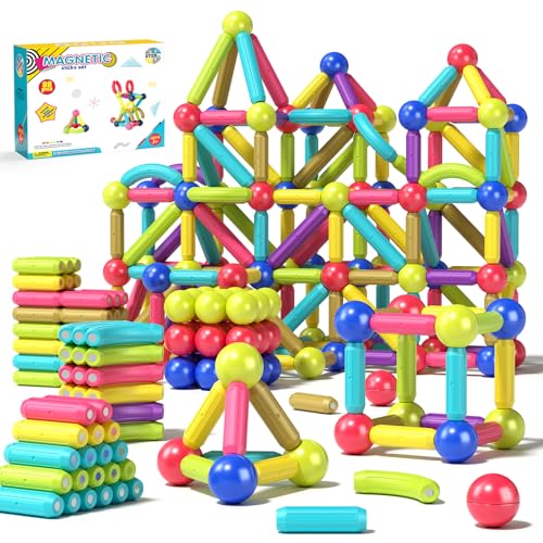Asago Magnetic Blocks Building Toys for Toddler, 88Pcs Sensory Toy Magnet Sticks & Ball 3D Construction Puzzle, STEM Development Kit for Preschool Girls,Boys Age 1-3 4 5 6 Year Old, Ideal Gift
