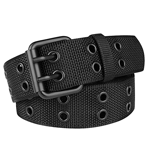 Drizzte 55'' Big and Tall Size Double Prong Belt Black Grommet Nylon Belts for Men Unisex