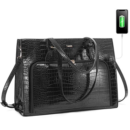 Laptop Bag for Women 15.6 inch Waterproof Work Tote Bag Briefcase with USB Charging Port PU Leather Computer Handbag Shoulder Bag Large Capacity Professional Teacher Bag for Travel Business School