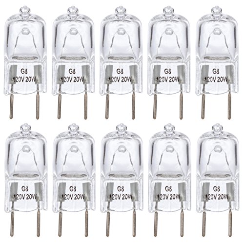 Simba Lighting Halogen Light Bulb G8 T4 20W JCD Bi-Pin (10 Pack) Shorter 1-3/8' (1.38') Length for Under Cabinet Puck Lights, Kitchen Hood, Landscape Lights, Desk Lamps 120V Dimmable, 2700K Warm White