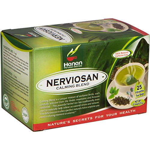 Nerviosan Calming Herbal Blend with Valerian Root, Lemon Balm and Burnet 25 Tea Bags of All Natural Valeriana, Toronjil and Pimpinela Herbs from Peru
