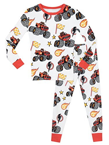Blaze and the Monster Machines Boys Pajama | 100% Cotton Kids Pajamas | Monster Truck Pjs Size 4 White