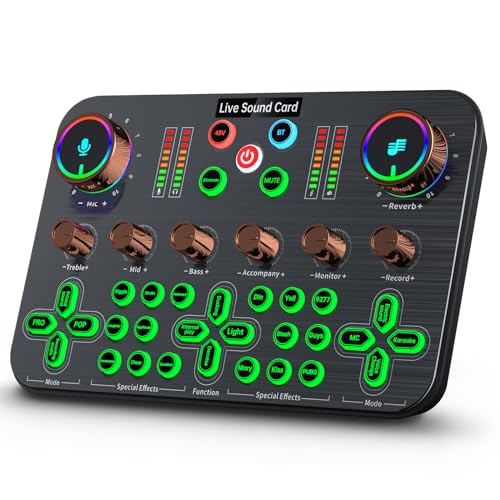 KNYBTHY Gaming Audio Mixer, Streaming Audio Mixer, Audio Interface, Audio Mixer, 48V Phantom Power for Live Streaming, Podcast Recording, Vocal, Game Voice, Youtube, TikTok, PC, Guitar