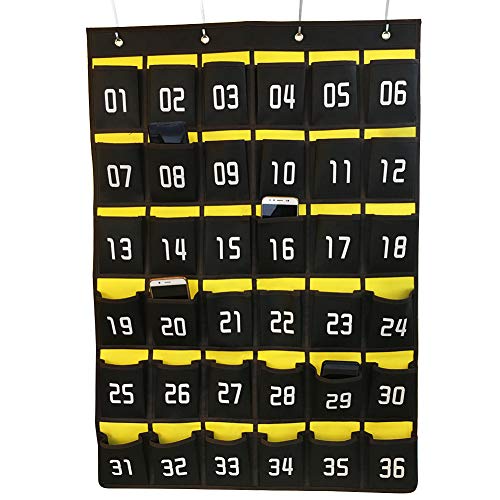 Loghot Numbered Classroom Sundries Closet Pocket Chart for Cell Phones Holder Wall Door Hanging Organizer (36 Pockets Grey)