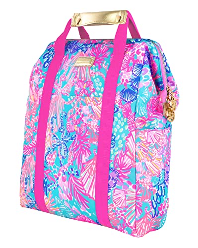 Lilly Pulitzer Insulted Backpack Cooler Large Capacity, Pink/Blue Portable Soft Cooler Bag for Picnics, Beach, Pool, Hiking, Splendor in The Sand