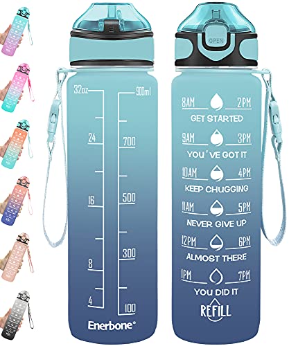 Enerbone 32 oz Water Bottle with Times to Drink and Straw, Motivational Drinking Water Bottles with Carrying Strap, Leakproof BPA & Toxic Free, Ensure You Drink Enough Water for Fitness Gym Outdoor
