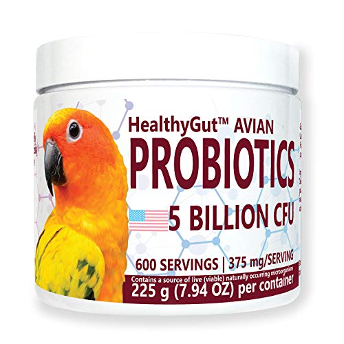 HealthyGut Avian Probiotics Dietary Supplement for Parrots, All-Natural Formula (600 Servings)