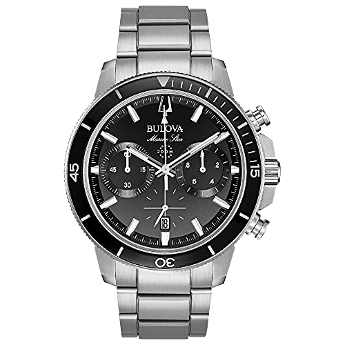 Bulova Men's Marine Star Series C Stainless Steel 6-Hand Chronograph Quartz Watch, Black Dial Style: 96B272
