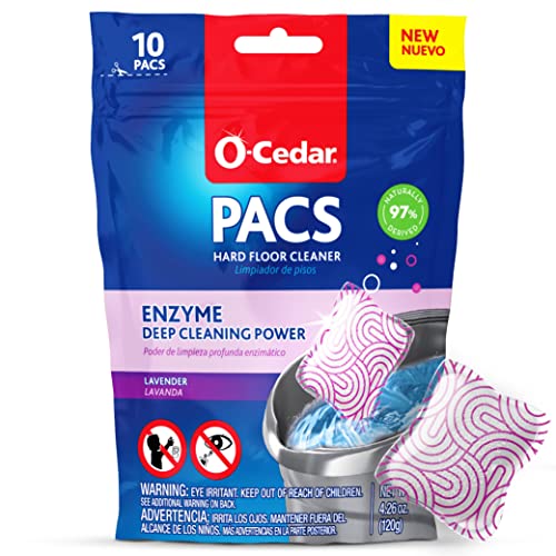 O-Cedar PACS Hard Floor Cleaner, Lavender Scent 10 Count (1-Pack) | Made with Naturally-Derived Ingredients | Safe to Use on All Hard Floors | Perfect for Mop Buckets