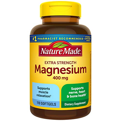 Nature Made Extra Strength Magnesium Oxide 400 mg, Magnesium Supplement for Muscle, Nerve, Bone and Heart Support, 110 Softgels, 110 Day Supply