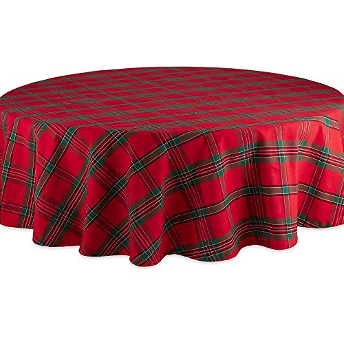DII Farmhouse Christmas Plaid Dining Table & Kitchen Décor, Holiday Tablecloth, 70' Round, Red & Green