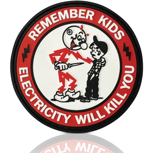 Reddy Kilowatt PVC Patch - Remember Kids Electricity Will Kill You | Funny Rubber Morale Patch for Hard Hat, Vest, Gear Bag, Backpacks | Lineman, Electrician, Construction Worker Gifts