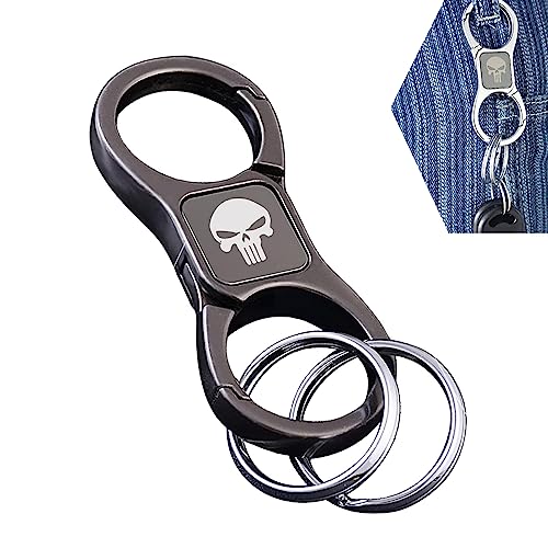 gunhunt 1 Pack Skull Key Chain, Key Chain with 2 Key Rings and Quick Release Zinc Alloy Detachable Key Chain (Black)