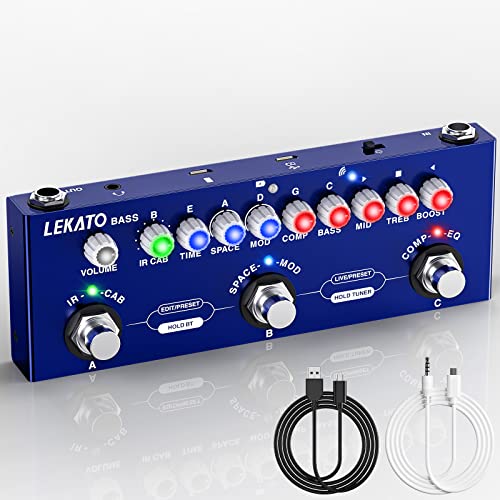 LEKATO Bass Multi Effects Pedal, with IR Loading 9 AMP Models, Delay Reverb Chorus Distortion Overdrive, Multi Effects Processor for Bass, Bluetooth 5.0,Recording, Built-in Battery