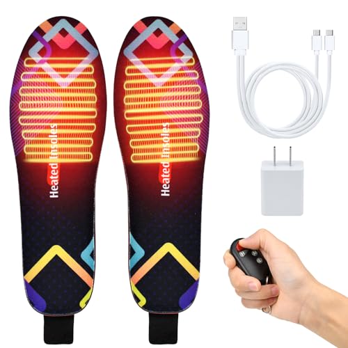 Zroezroe Heated Insoles for Women Rechargeable Electric Insole Rechargeable, Soft Breathable Foot Warmers with Remote for Camping Skiing Hunting Fishing Cycling Climbing in Winter (Small)
