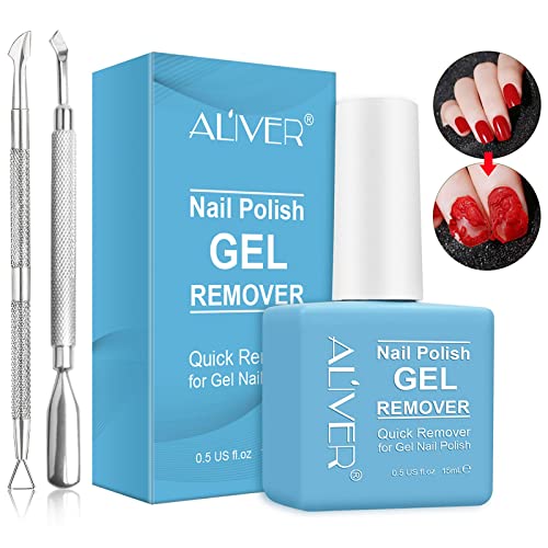 Gel Nail Polish Remover(15ml), Remove Gel Nail Polish Within 2-5 Minutes - Quick & Easy Polish Remover - No Need For Foil, Soaking Or Wrapping with Cuticle Pusher and Nail Polish Scraper Tools