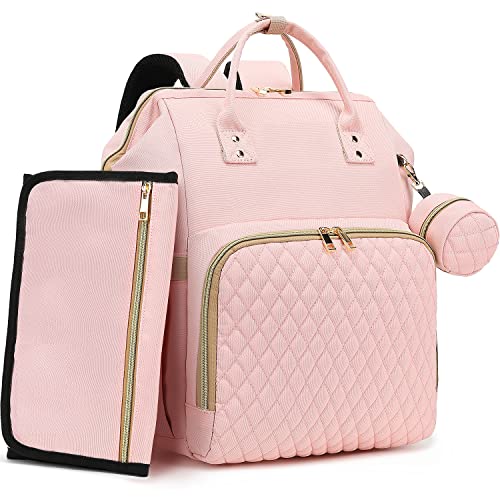 ROSEGIN Pink Diaper Bag Backpack for Baby Girls - Changing Pad, Pacifier Case, 30L Large Capacity, Insulated Pockets, Stroller Straps - Cute, Stylish, Perfect Baby Shower Gifts