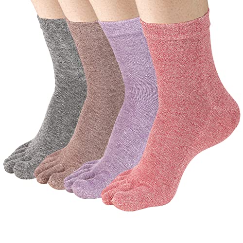 Meaiguo Women's Toe socks Cotton Crew Five Finger Socks For Running Athletic 4 Pack(ABL)