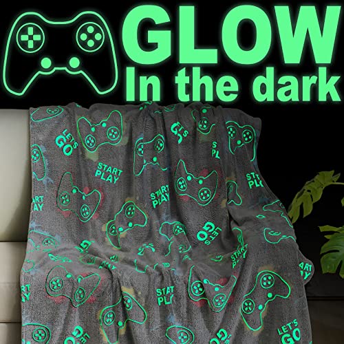 Jekeno Glow in The Dark Blanket Game Controller Throw Gamer Gift Toys for Kids Boys Teen Son Adult Gaming Gamepad Presents Birthday Christmas Halloween Bedroom Decor Luminous Blanket Grey 50'x60'