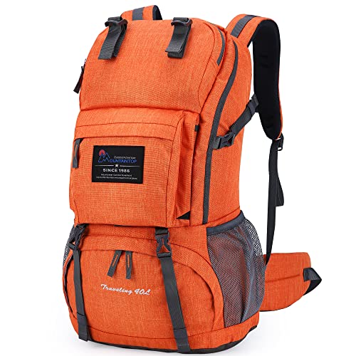 MOUNTAINTOP 40L Hiking Backpack for Women & Men Outdoor Travel Camping Day Pack with Rain Cover, 21.7 x 13 x 7.9 in, Orange