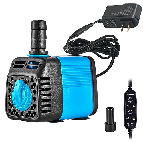 LAPOND Upgrade 160GPH Submersible Pump with Timer(600L/H,12V,7W),Ultra Quiet Water Pump with 5.2ft High Lift,Fountain Pump for Fish Tank, Pond, Aquarium, Statuary, Hydroponics