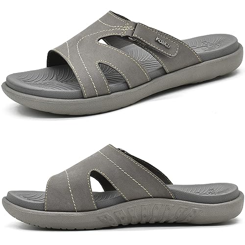 KuaiLu Womens Fashion Orthotic Slides Ladies Lightweight Athletic Yoga Mat Sandals Slip On Thick Cushion Slippers Sandals With Comfortable Plantar Fasciitis Arch Support (11, Grey, numeric_11)