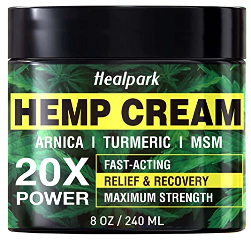 Natural Hemp Cream 8 fl oz - Maximum Strength - Arnica,MSM, Turmeric, Emu Oil, Menthol, Aloe - Muscle, Joint, Nack, Shoulder, Back, Low Back, Knee, Foot