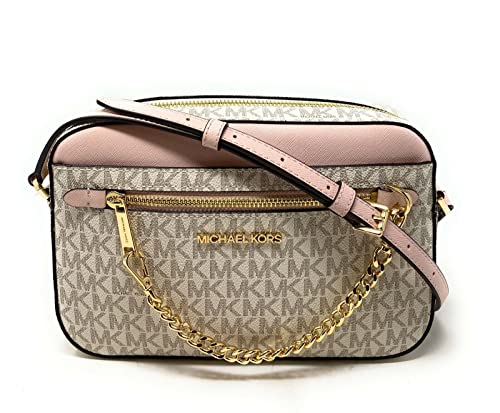 Michael Kors Jet Set East West Chain Jet Set Large Logo Crossbody Bag (Vanilla/Powder Blush)